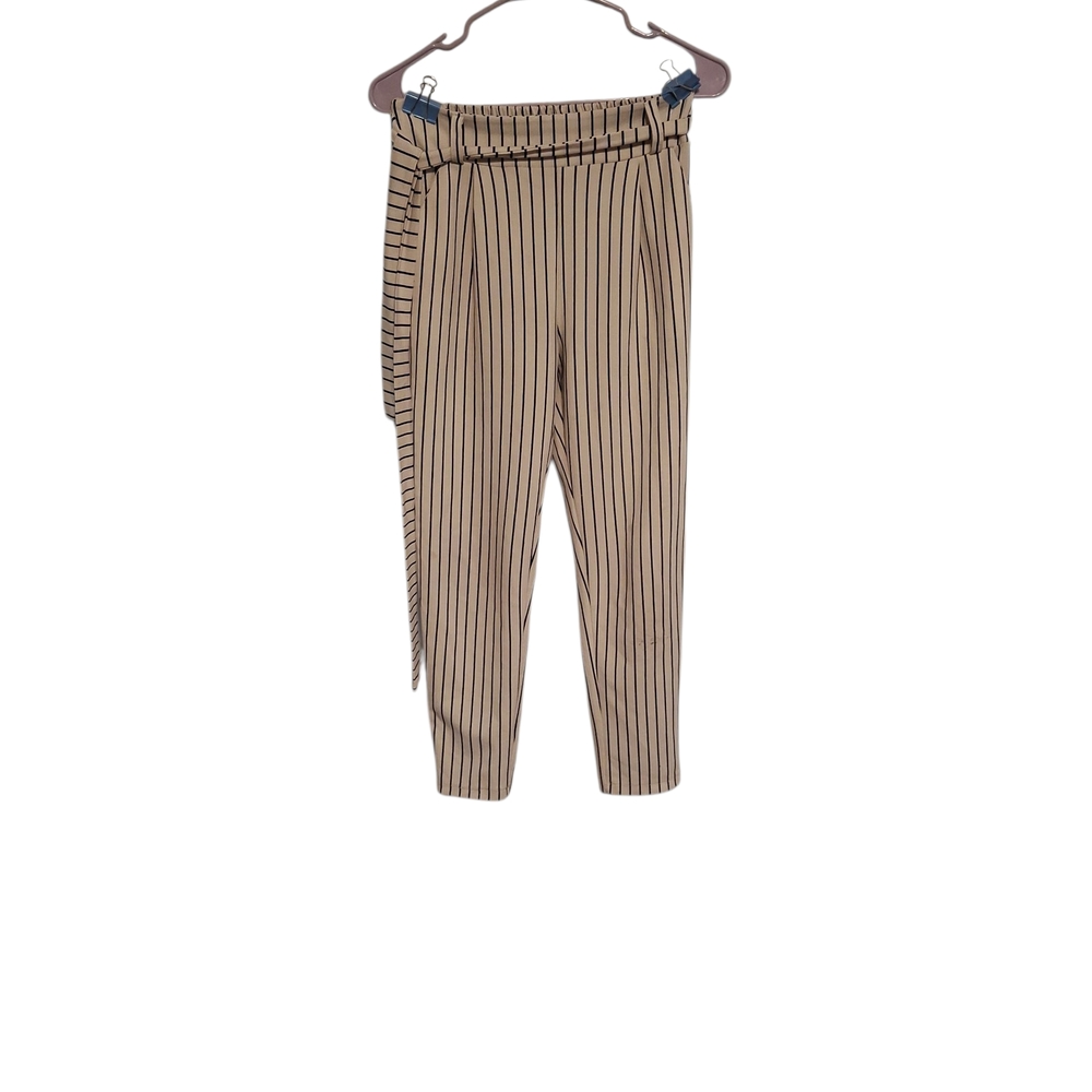 Striped High-Waisted Pants with Belt